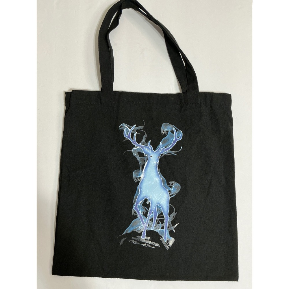 Harry Potter Forbidden Forest Experience Patronus Stag Black Canvas Tote Bag
